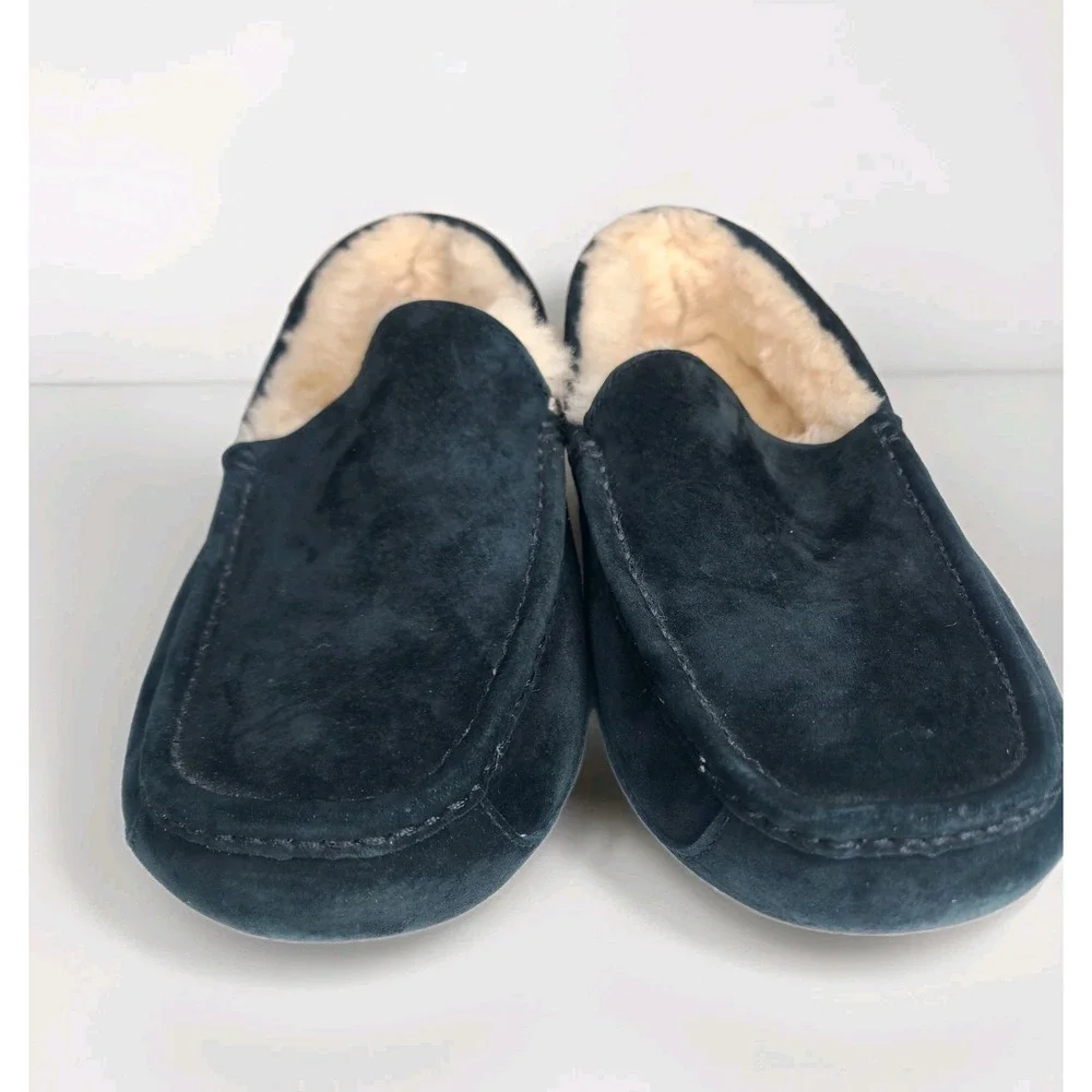 UGG Men's Ascot Slippers Indoor Outdoor Black Suede Slip On Shoes‎ Sherpa 10